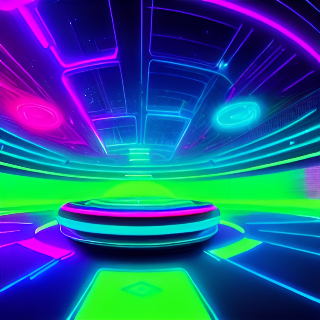 A futuristic assistive tech concept art with sleek design, neon lights, holographic interface, personalized AI, and a user-friendly experience.