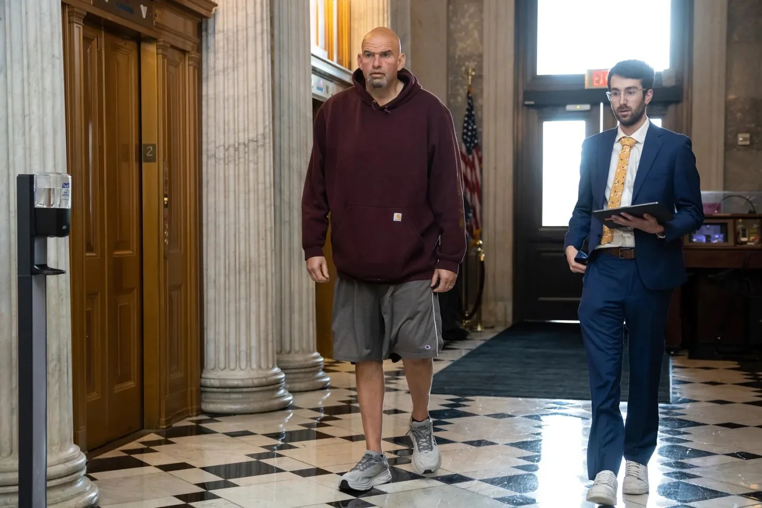 Sen. John Fetterman (D-Pa.) arrives for a vote at the U.S. Capitol May 1, 2023.